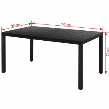 vidaXL Τραπέζι Κήπου Μαύρο 150x90x74cm από Αλουμίνιο / WPC 1 τεμ.