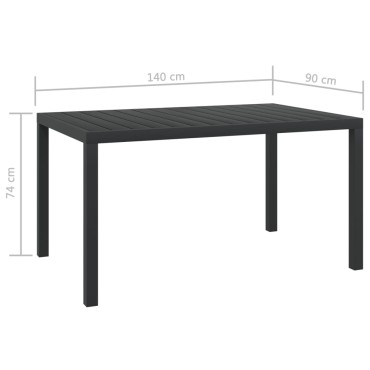 vidaXL Τραπέζι Κήπου Μαύρο 150x90x74cm από Αλουμίνιο / WPC 1 τεμ.