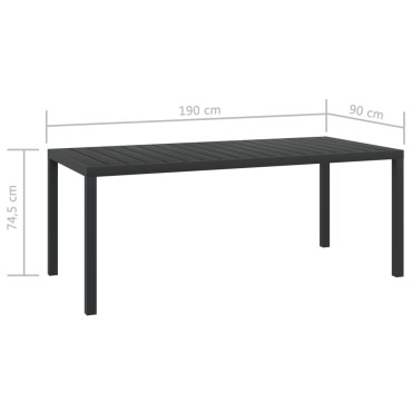 vidaXL Τραπέζι Κήπου Μαύρο 185x90x74cm από Αλουμίνιο / WPC 1 τεμ.