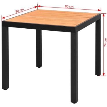 vidaXL Τραπέζι Κήπου Καφέ 80x80x74cm από Αλουμίνιο / WPC 1 τεμ.