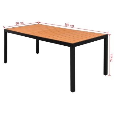 vidaXL Τραπέζι Κήπου Καφέ 185x90x74cm από Αλουμίνιο / WPC 1 τεμ.