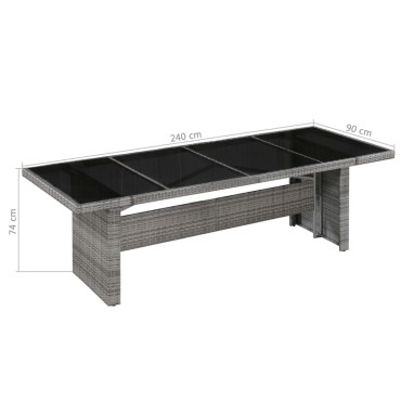 vidaXL Τραπέζι Κήπου 240x90x74cm από Συνθετικό Ρατάν / Γυαλί 1 τεμ.