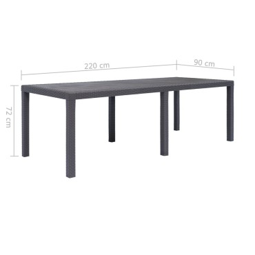 vidaXL Τραπέζι Κήπου Καφέ με Εμφάνιση Ρατάν 220x90x72cm Πλαστικό 1 τεμ.