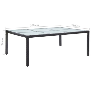 vidaXL Τραπεζαρία Εξωτερικού Χώρου Μαύρη 200x150x74cm Συνθετ. Ρατάν 1 τεμ.