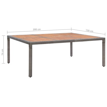 vidaXL Τραπέζι Κήπου Γκρι 200x150x74cm Συνθετικό Ρατάν/Ξύλο Ακακίας 1 τεμ.