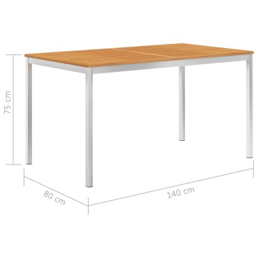 vidaXL Τραπεζαρία Κήπου 140x80x75cm Μασίφ Ξύλο Ακακίας/Ανοξ. Ατσάλι 1 τεμ.