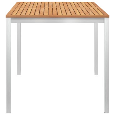 vidaXL Τραπεζαρία Κήπου 140x80x75cm Μασίφ Ξύλο Teak/Ανοξείδωτο Ατσάλι 1 τεμ.