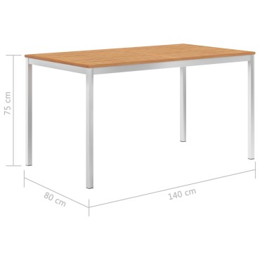 vidaXL Τραπεζαρία Κήπου 140x80x75cm Μασίφ Ξύλο Teak/Ανοξείδωτο Ατσάλι 1 τεμ.