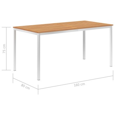 vidaXL Τραπεζαρία Κήπου 160x80x75cm Μασίφ Ξύλο Teak/Ανοξείδωτο Ατσάλι 1 τεμ.