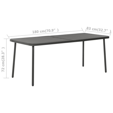 vidaXL Τραπέζι Κήπου Σκούρο Γκρι 180x83x72cm Ατσάλινο 1 τεμ.