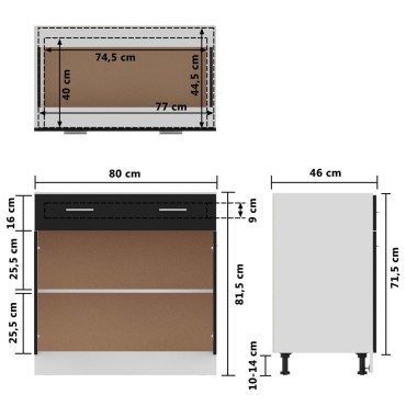 vidaXL Ντουλάπι με Συρτάρι Μαύρο 80x46x81,5cm Επεξ. Ξύλο 1 τεμ.