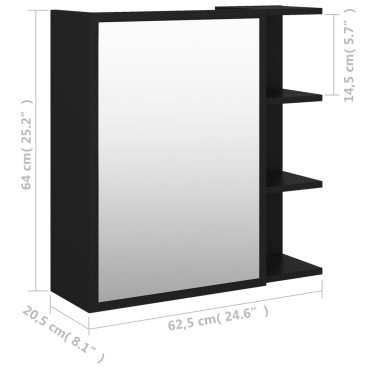 vidaXL Καθρέφτης Μπάνιου Μαύρο 62,5x20,5x64cm από Επεξ. Ξύλο 1 τεμ.