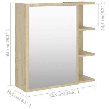 vidaXL Καθρέφτης Μπάνιου Sonoma Δρυς 62,5x20,5x64cm από Επεξ. Ξύλο 1 τεμ.