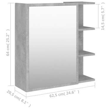 vidaXL Καθρέφτης Μπάνιου Γκρι Σκυροδέματος 62,5x20,5x64cm Επεξ. Ξύλο 1 τεμ.