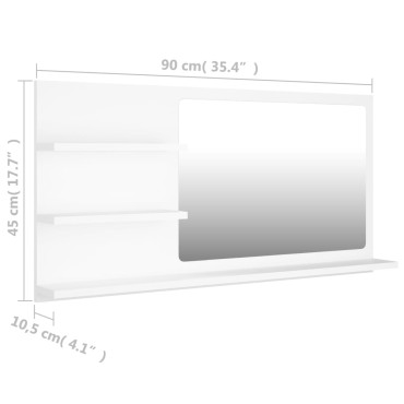vidaXL Καθρέφτης Μπάνιου Λευκός 90x10,5x45cm Μοριοσανίδα 1 τεμ.
