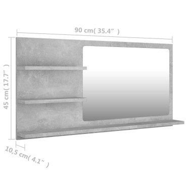 vidaXL Καθρέφτης Μπάνιου Γκρι Σκυροδέματος 90x10,5x45cm Επεξ. Ξύλο 1 τεμ.