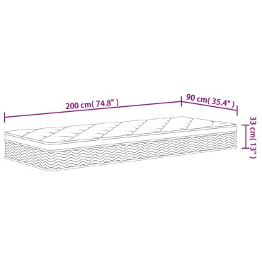 vidaXL Στρώμα με Pocket Springs Μεσαία Plus Σκληρότητα 90x200cm 1 τεμ. - Μονό