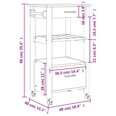 vidaXL Τρόλεϊ Κουζίνας MONZA 48x40x90cm από Μασίφ Ξύλο Πεύκου 1 τεμ.