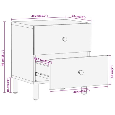 vidaXL Κομοδίνα 2 τεμ. 40x33x46cm από Μασίφ Ξύλο Ακακίας