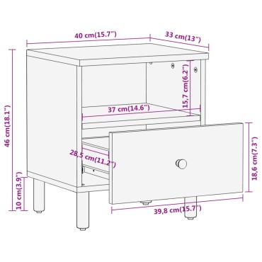 vidaXL Κομοδίνο 40x33x46cm από Μασίφ Ξύλο Ακακίας 1 τεμ.