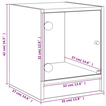 vidaXL Κομοδίνο Καφέ Δρυς 35x37x42cm με Γυάλινη Πόρτα 1 τεμ.