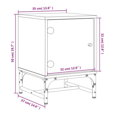 vidaXL Κομοδίνα 2 τεμ. Μαύρα 35x37x50cm με Γυάλινες Πόρτες