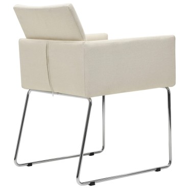 vidaXL Καρέκλες Τραπεζαρίας 2 τεμ. Λευκές Υφασμάτινες με Λινό Σχέδιο 55x62x79cm