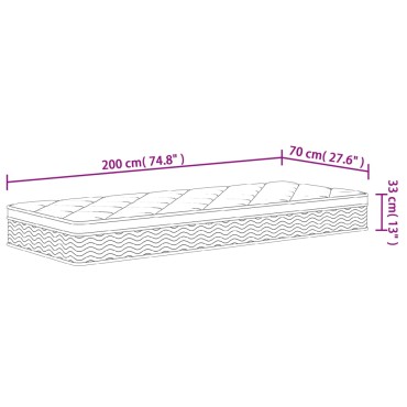 vidaXL Στρώμα με Pocket Springs Μεσαία Plus Σκληρότητα 70x200cm 1 τεμ. - Μονό