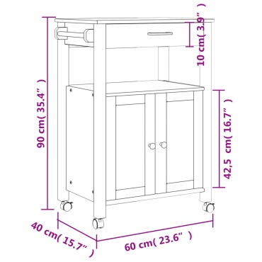 vidaXL Τρόλεϊ Κουζίνας MONZA 60x40x90cm από Μασίφ Ξύλο Πεύκου 1 τεμ.