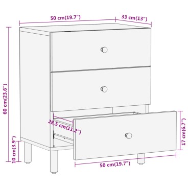 vidaXL Κομοδίνο 50x33x60cm από Μασίφ Ξύλο Ακακίας 1 τεμ.