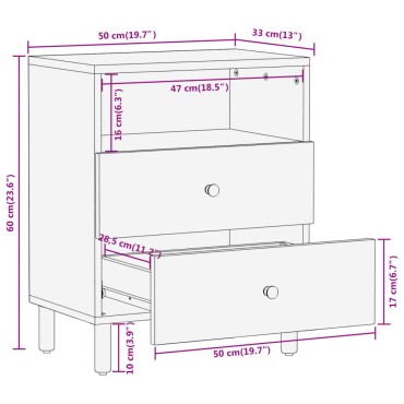 vidaXL Κομοδίνο 50x33x60cm από Μασίφ Ξύλο Ακακίας 1 τεμ.