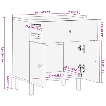 vidaXL Κομοδίνο 50x33x60cm από Μασίφ Ξύλο Ακακίας 1 τεμ.