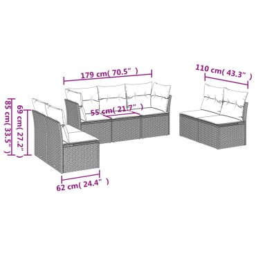 vidaXL Καναπές Σετ 7 τεμ. Μαύρο Συνθετικό Ρατάν με Μαξιλάρια 55x55cm