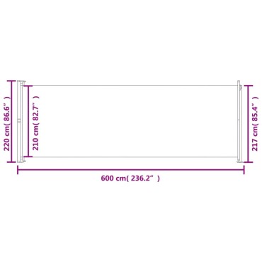 vidaXL Σκίαστρο Πλαϊνό Συρόμενο Βεράντας Καφέ 220 x 600 εκ.