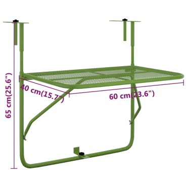 vidaXL Τραπέζι Μπαλκονιού Πράσινο 60x40cm από Ατσάλι 1 τεμ.