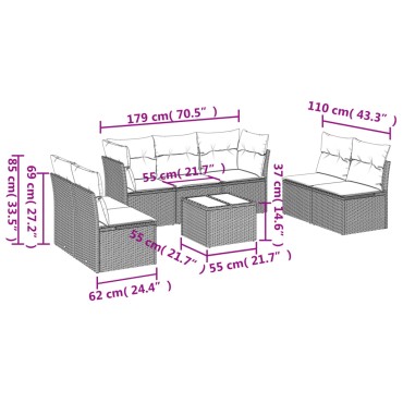 vidaXL Σαλόνι Κήπου Σετ 8 τεμ. Γκρι Συνθετικό Ρατάν με Μαξιλάρια 55x55cm