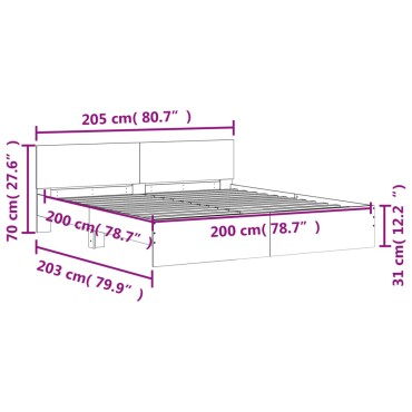 vidaXL Πλαίσιο Κρεβατιού με Κεφαλάρι Μαύρο 200x200cm 1 τεμ. - Διπλό