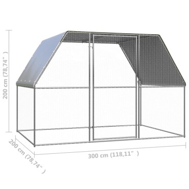 vidaXL Κοτέτσι - Κλουβί Ασημί / Γκρι 3x2x2 μ. από Γαλβανισμένο Χάλυβα