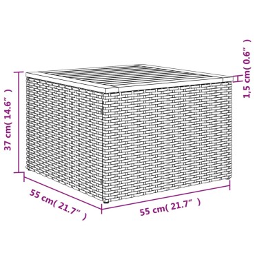 vidaXL Τραπέζι Κήπου Μαύρο 55x55x37cm Συνθετικό Ρατάν / Ξύλο Ακακίας 1 τεμ.