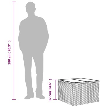 vidaXL Τραπέζι Κήπου με Γυάλινη Επιφάνεια Γκρι 55x55x37cm Συνθ Ρατάν 1 τεμ.