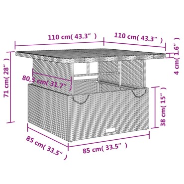 vidaXL Τραπέζι Κήπου Μαύρο 110x110x71cm Συνθετικό Ρατάν/Ξύλο Ακακίας 1 τεμ.