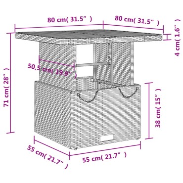 vidaXL Τραπέζι Κήπου Μπεζ 80x80x71cm Συνθετικό Ρατάν / Ξύλο Ακακίας 1 τεμ.