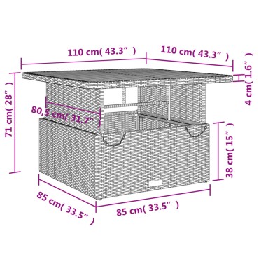 vidaXL Τραπέζι Κήπου Γκρι 110x110x71cm Συνθετικό Ρατάν/Ξύλο Ακακίας 1 τεμ.