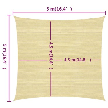 vidaXL Πανί Σκίασης Μπεζ 5 x 5 μ. από HDPE 160 γρ./μ²