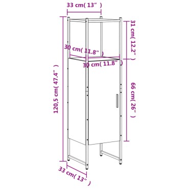 vidaXL Ντουλάπι Μπάνιου Καπνιστή Δρυς 33x33x120,5cm Επεξεργ. Ξύλο