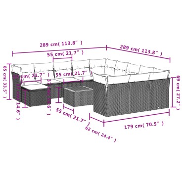 vidaXL Σαλόνι Κήπου Σετ 13 τεμ. Μικτό Μπεζ Συνθ. Ρατάν με Μαξιλάρια 55x55cm