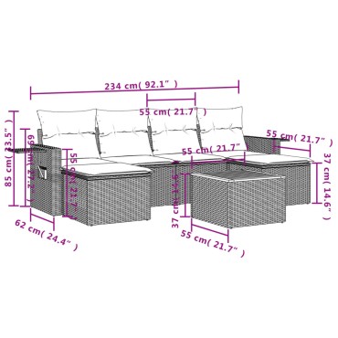 vidaXL Καναπές Σετ 7 τεμ. Μαύρο Συνθετικό Ρατάν με Μαξιλάρια 55x55cm