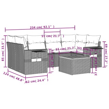 vidaXL Καναπές Σετ 7 τεμ. Μαύρο Συνθετικό Ρατάν με Μαξιλάρια 55x55cm