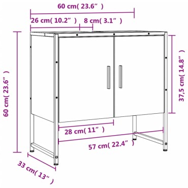 vidaXL Ντουλάπι Νιπτήρα Μπάνιου Γκρι Sonoma 60x33x60cm Επεξ. Ξύλο