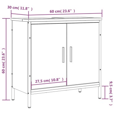 vidaXL Ντουλάπι Νιπτήρα Μπάνιου Καπνιστή Δρυς 60x30x60cm Επεξ. Ξύλο